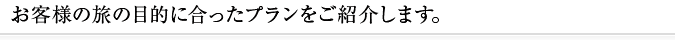 お客様の旅の目的に合ったプランをご紹介します。