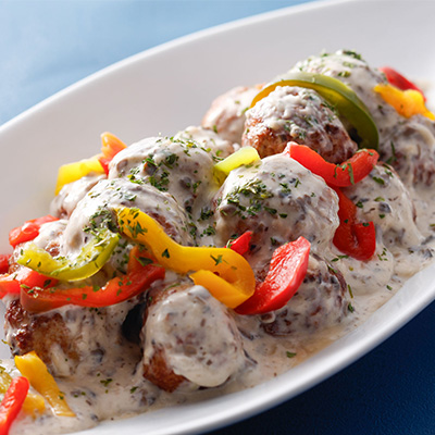 結旨豚のポルペッティ きのこクリームソース