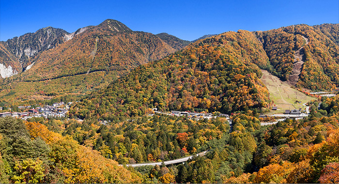 Above: Hirayu onsen(left side), Hirayu onsen ski resort(right side)