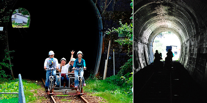 Going through in a tunnel by bike on the railway is very strange, isn’t it.