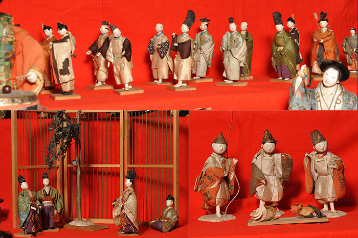 上：京都葵祭の御巡幸 左：宮中遊びのひとつ　蹴鞠 右：闘鶏楽