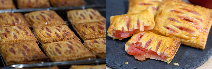 食べ歩きにもちょうどいい手のひらサイズのアップルパイ。ほんのり紅いフィリングは紅玉りんごの自然な色。